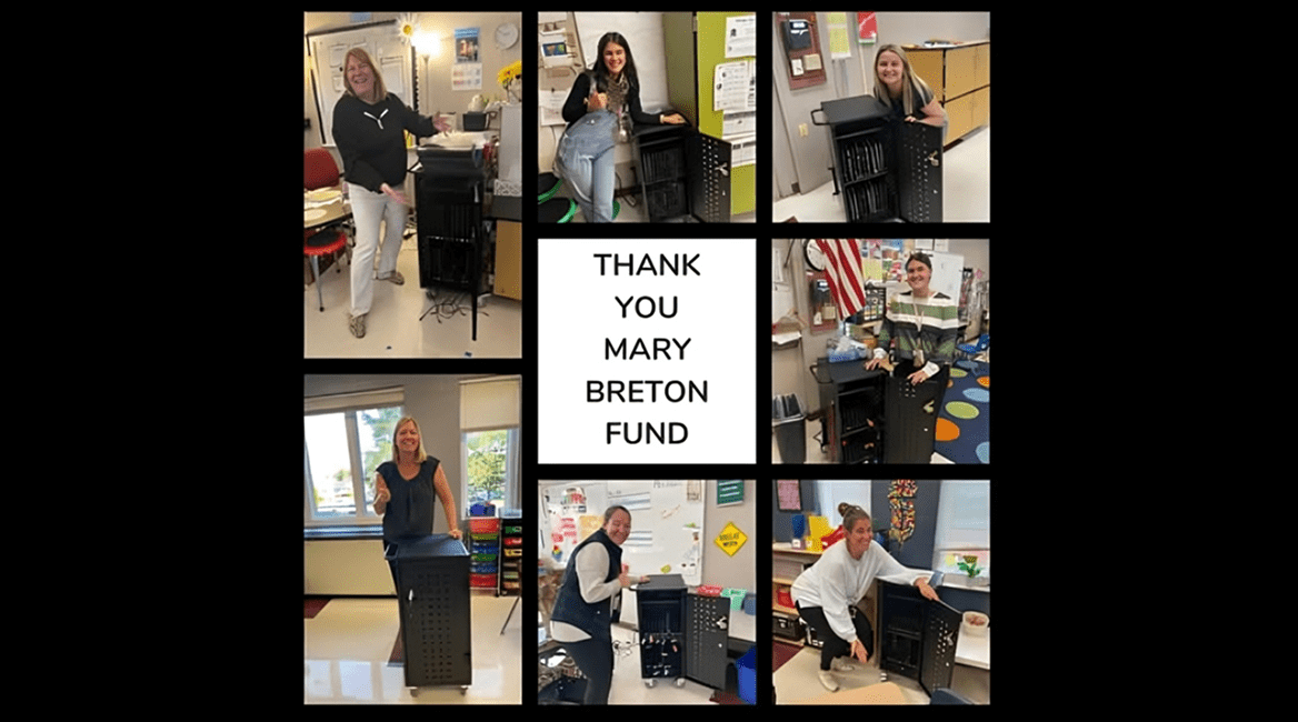 Teachers with carts in classroom collage